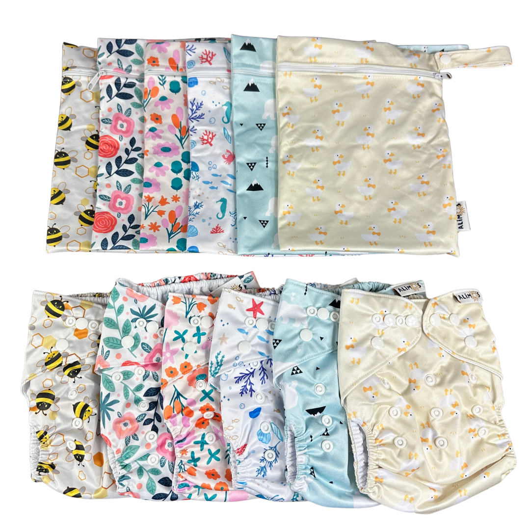 Alimos Swim Nappy and Waterproof Bag Washable Reusable for Happy