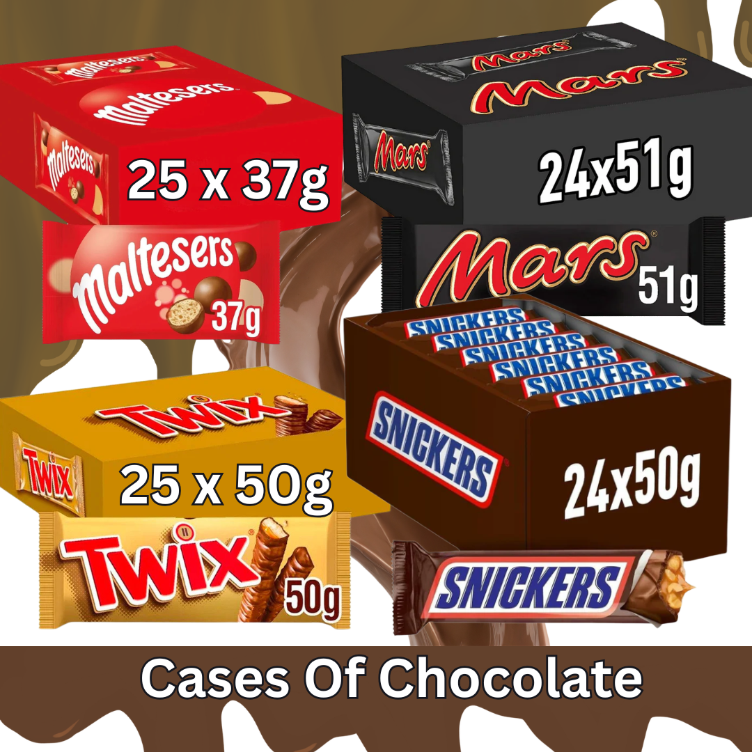 Mars Chocolate Full Cases Choose from Snickers, Twix, Maltesers, Mars Bars, 24-25 Packs UK Treats