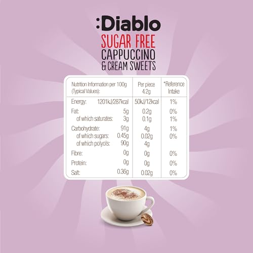 Diablo Sugar-Free Candy Cappuccino and Cream Sweets, Healthy Sweets Sweetened with Maltitol, Sugar-Free Treats for All Occasions, Ideal for Gift Boxes, Mother’s Day & Father’s Day – 75g, Pack of 4