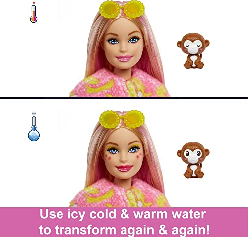 Barbie Dolls and Accessories, Cutie Reveal Doll with Monkey Plush Costume & 10 Surprises Including Color Change, Jungle Series