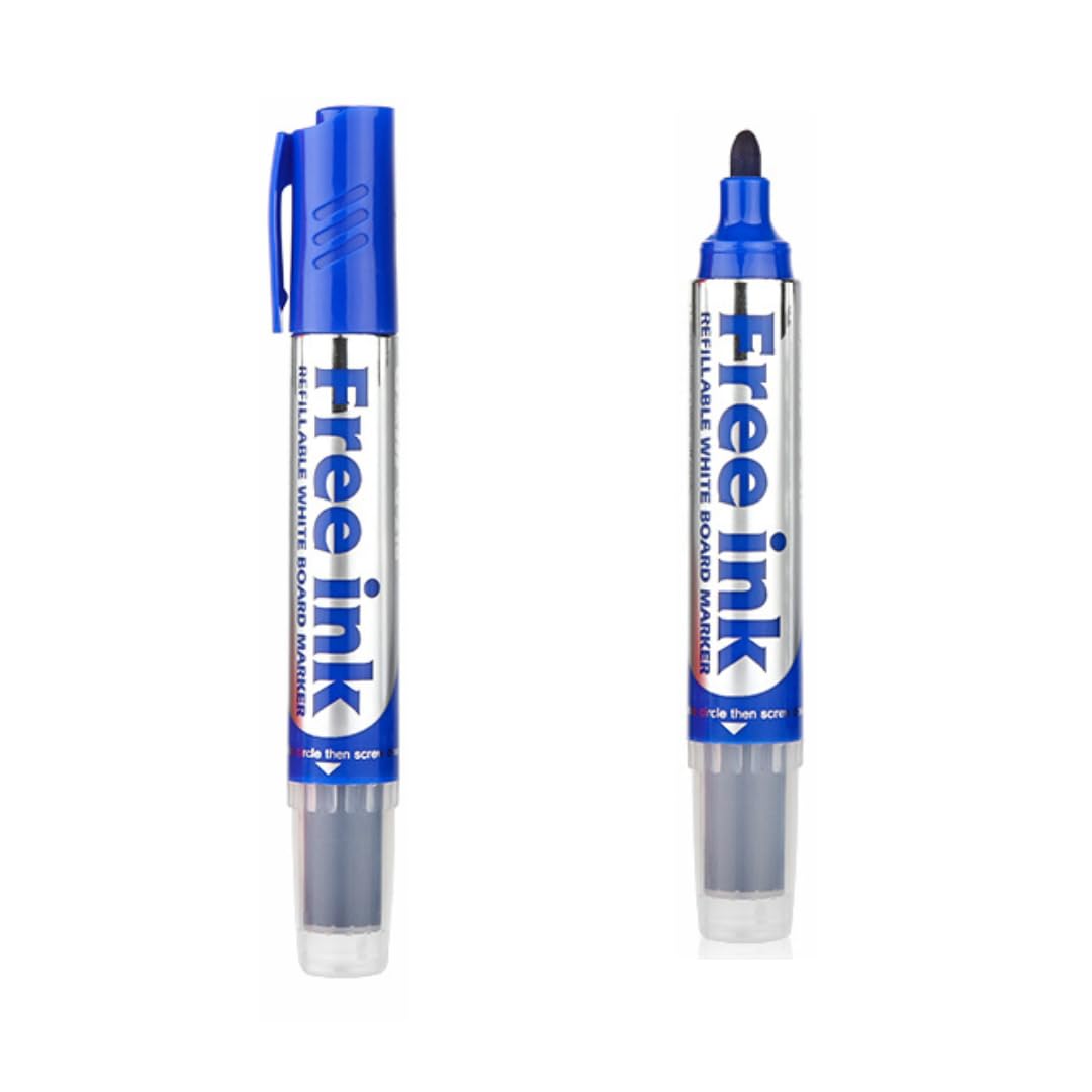 Alimos Whiteboard Marker Set, 20 Pens, 3mm Round Tips, Refillable, High Performance Ink, Writes on Glass & Whiteboards (Black and Blue)