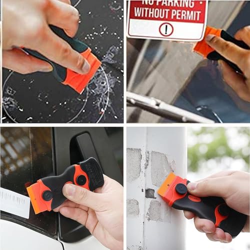 Double Edged Glass Scraper for Cleaning – Razor Blade Scraper with 10 Metal + 10 Plastic Blades, Super Scraper Tool Non Scratch for Window, Ceramic Hob, Oven, Cooktop, Sticker or Paint Removal