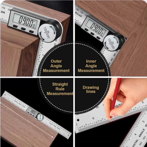 Tsekouri 7 Inch/200mm Stainless Steel Digital Angle Finder Tool with Carpenter Pencil, Digital Protractor Steel Ruler for Internal & External Angle Measurement, LCD Digital Angle Gauge