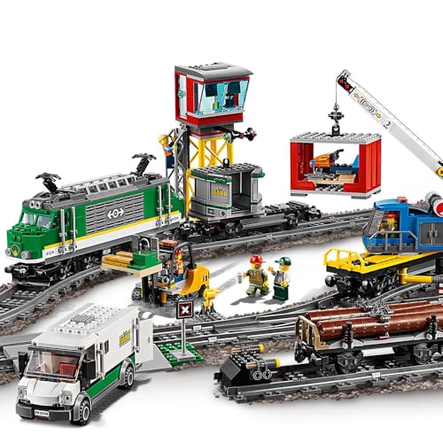 LEGO City Cargo Train Toy with Motorized Remote Control Engine, incl. Rail Tracks, Signal Lights & Control Center - 6-12 Year Old Boys & Girls Gifts - 60198