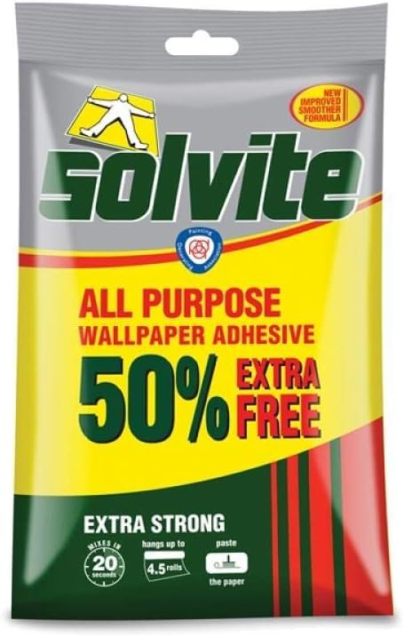 Tsekouri Wallpaper Hanging Kit: 2x Solvite All Purpose Wallpaper Adhesive 3 Roll + 50% Free and 5 Inch Wallpaper Brush, Complete Decorating Bundle
