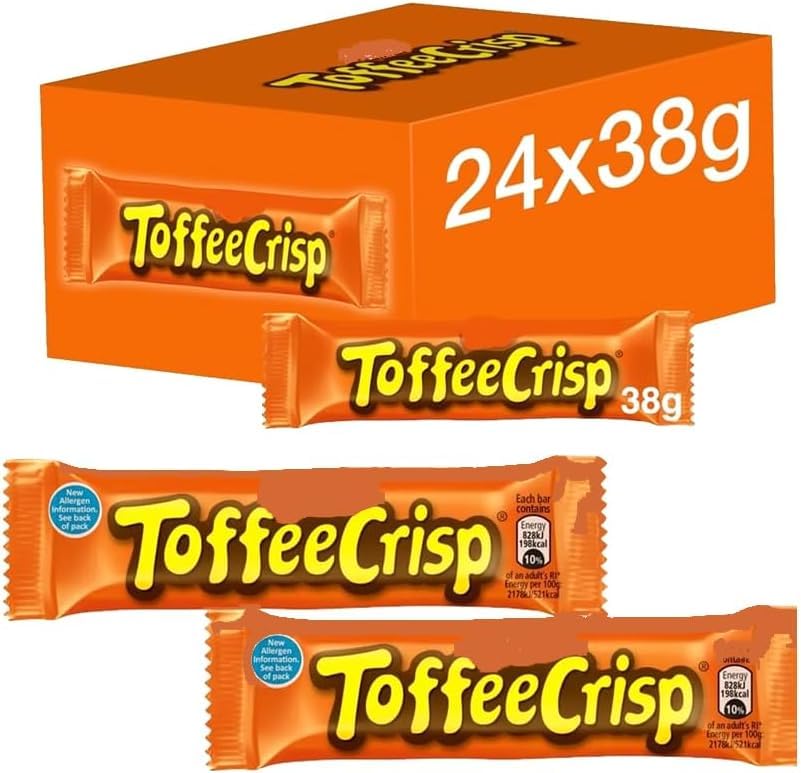 Toffee Crisp Milk Chocolate Bar 38g - Delicious caramel & crispy cereal pieces (24 x Bars)