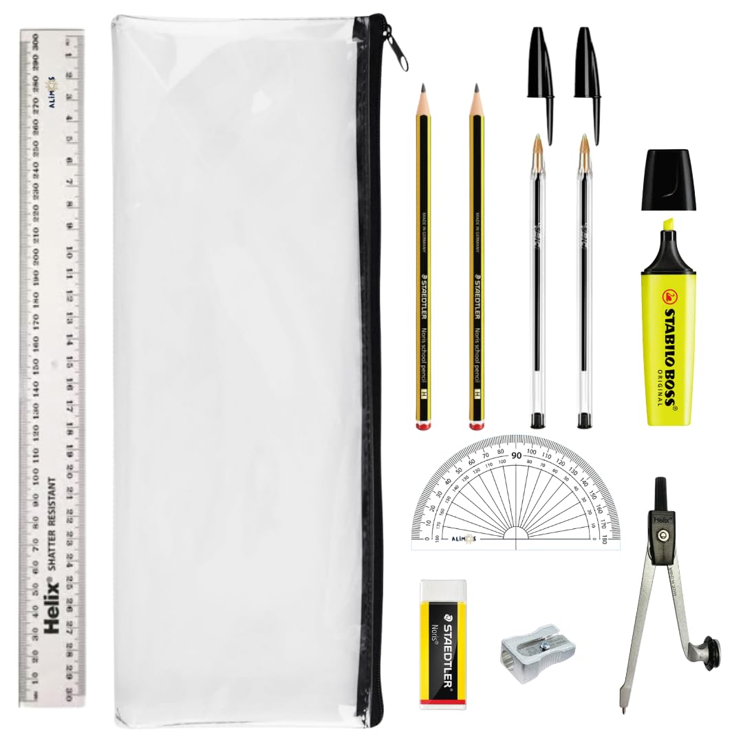 Complete Back To School Stationery Bundle Bundled With Tipp-ex, Glue Stick, Bic Pens, Geometry Maths GCSE Exam Equipment & Pencil Case (Right Handed - View #5