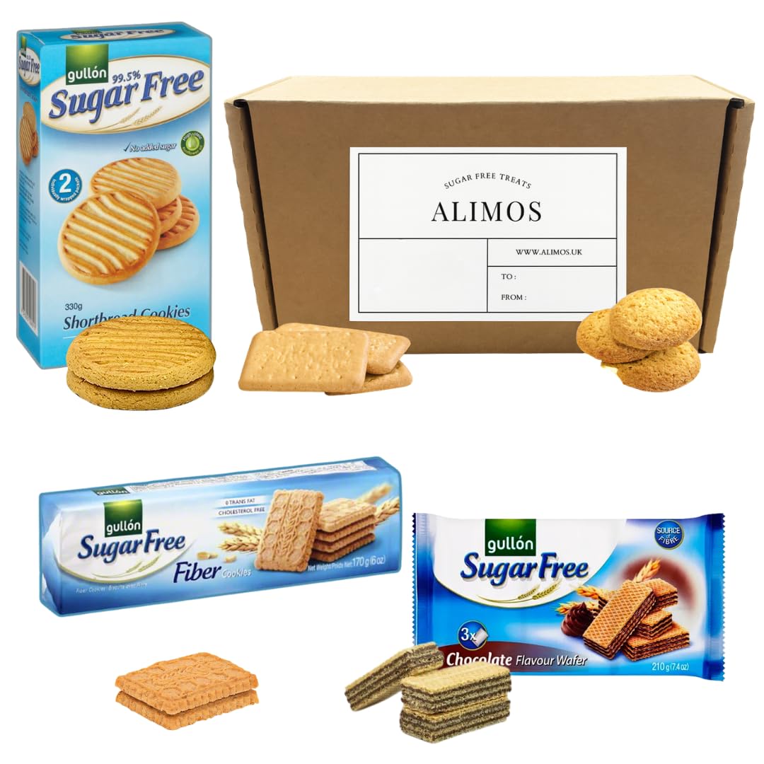 Alimos Sugar Free Biscuit Snack Gift Box (Chocolate Wafers, Fibre, Shortbread (3 Pack))