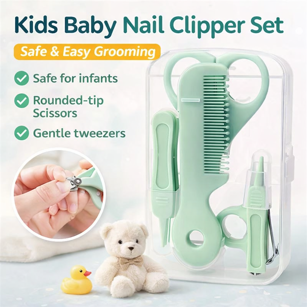 Alimos Infant Nail Supplies 5-Piece Set Newborn Booger Clip Daily Care Nail Clippers Scissors Hair Care Comb