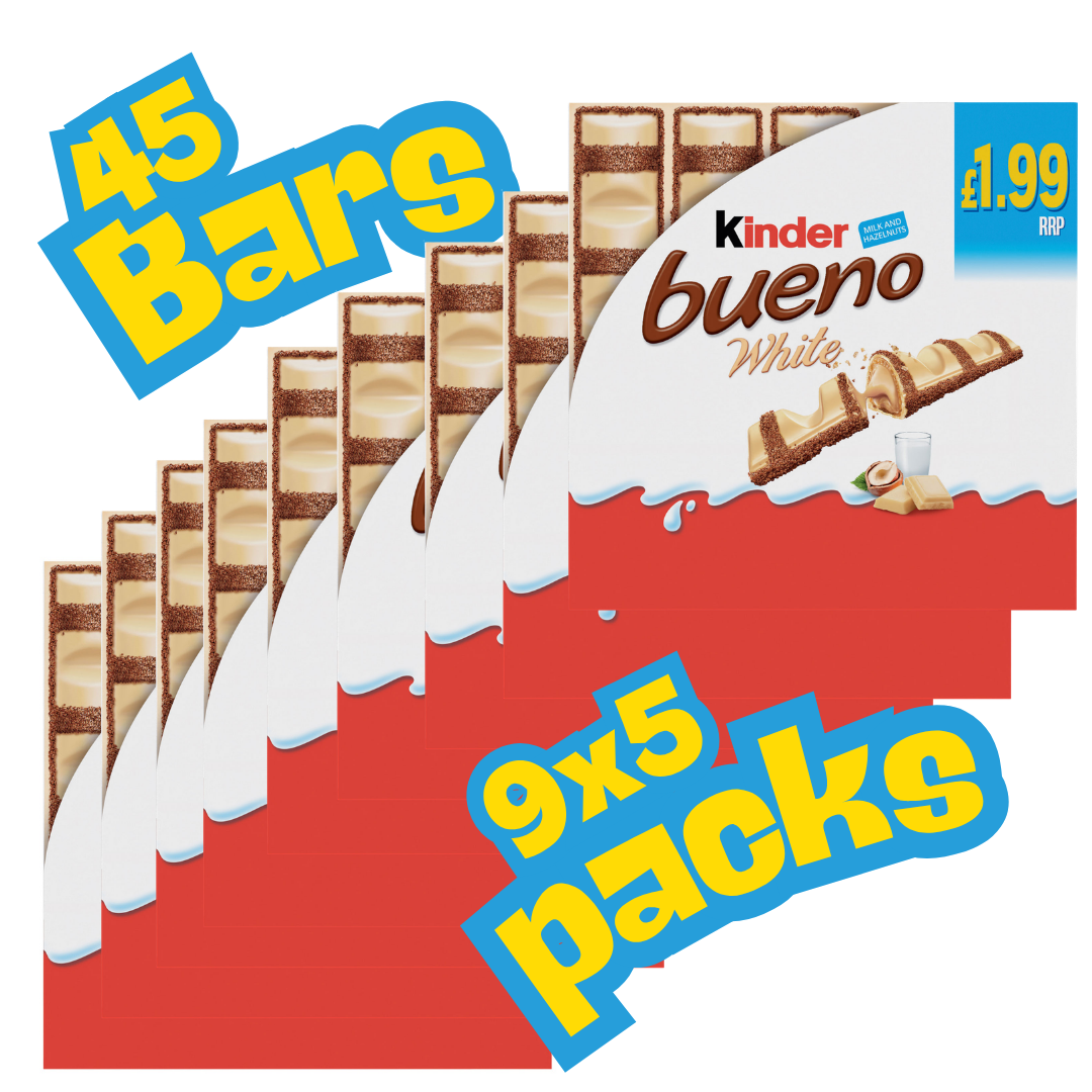 KINDER BUENO WHITE 5PK PM£1.99 ( 9 x 5 BARS = 45 BARS )