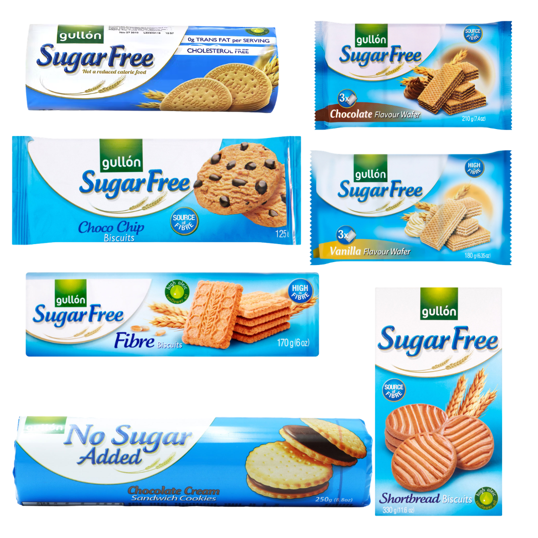 Gullon Sugar Free Biscuit Bundle of 7 - Wafers , Chocolate Chip Cookies , Shortbread
