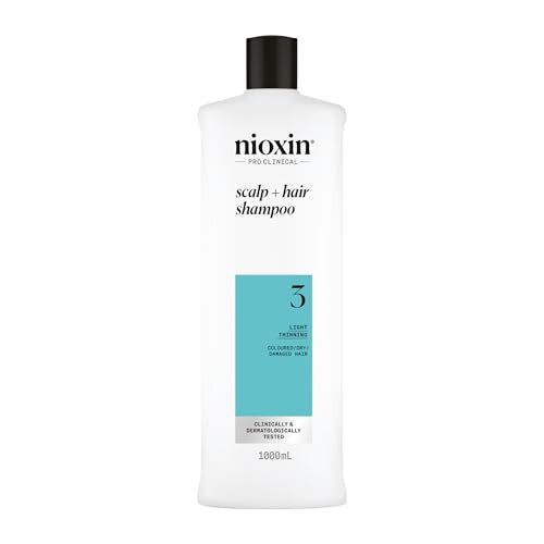Nioxin System 3 Scalp + Hair Shampoo - Hair Thickening Shampoo For Coloured, Dry and Damaged Hair with Light Thinning - with Biotin & Niacinamide, 1L