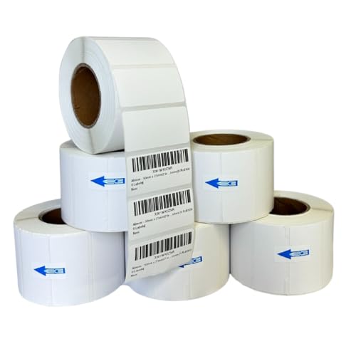Alimos - 50mm x 25mm (2 in x 1 in) Multipurpose & Barcode Thermal Labels, 1000 Perforated per Roll, Compatible With Zebra & More Printers [6 Roll/6000 Labels]