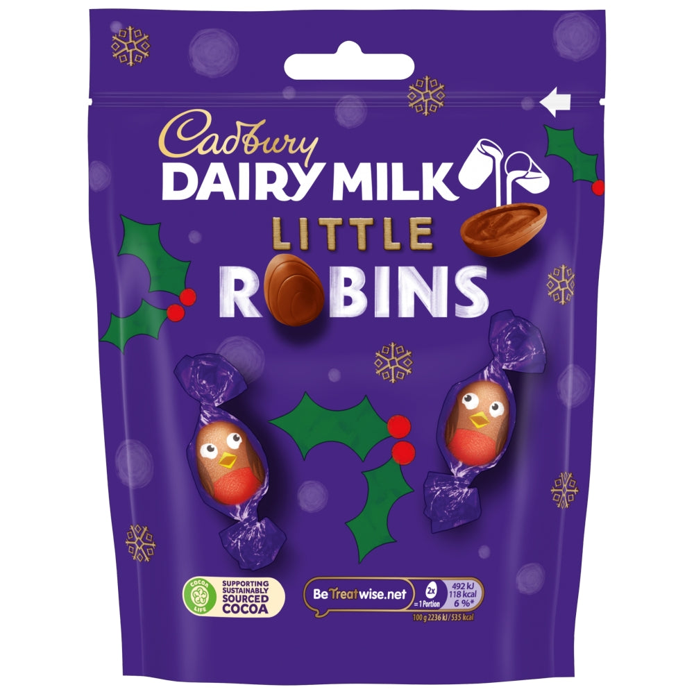 Cadbury Dairy Milk Little Robins 77g bag, back