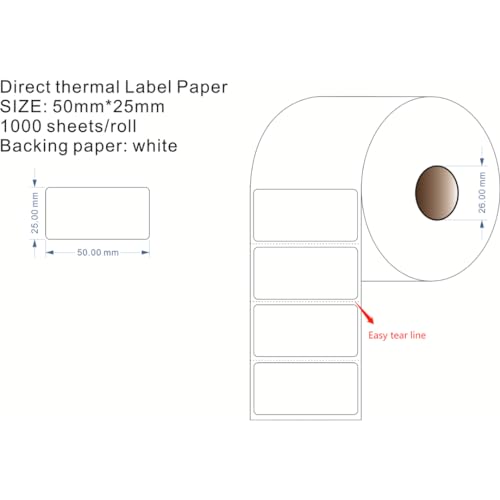 Alimos - 50mm x 25mm (2 in x 1 in) Multipurpose & Barcode Thermal Labels, 1000 Perforated per Roll, Compatible With Zebra & More Printers [6 Roll/6000 Labels]