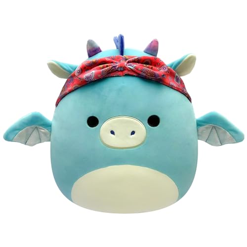 Squishmallows Original 7.5-Inch - Tatiana the Dark Teal Dragon with Bandana