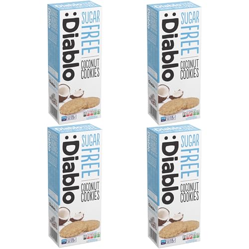 Diablo Sugar Free Cookies, Coconut – Low Sugar Snacks, Cookies Biscuits for All, Sweetened with Maltitol, Ideal for Gifting, Festive Hampers, Holiday Events & Special Occasions – 150g Pack of 4