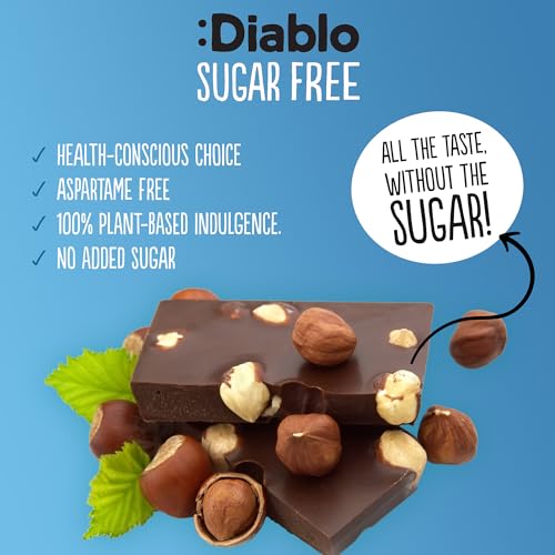 Diablo Dark Chocolate with Hazelnuts, No Added Sugar Dark Chocolate Bar - Maltitol Sweetened, Gluten-Free Snack for All - Celebrate Any Occasion, Birthdays, Valentines, Anniversary - 85g, 3 Packs