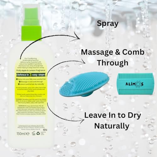 Vosene Kids Lice Repellent 3in1 Shampoo 250ml & Conditioning Defence 150ml Bundled With Alimos Massage Brush, Nit Comb and 4-in-1 Cleaning Tool