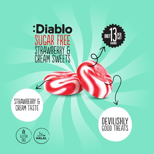 Diablo Strawberry & Cream Sweets |Sugar Free | Sweetened with Maltitol | Diabetic Hamper Available - Perfect for Gifting | 1 Packet 75g (Pack of 16)