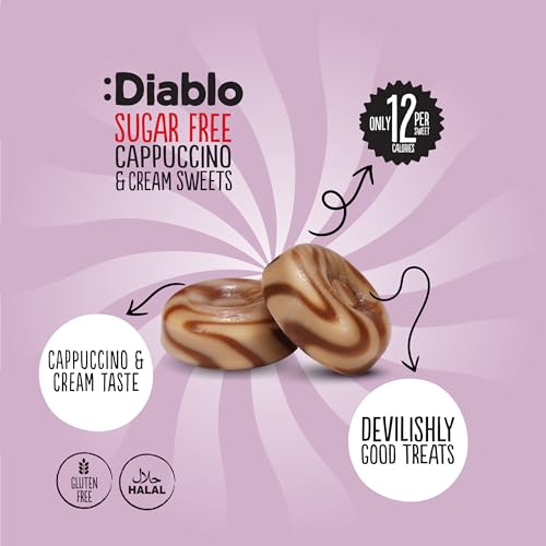 Diablo Sugar-Free Candy Cappuccino and Cream Sweets, Healthy Sweets Sweetened with Maltitol, Sugar-Free Treats for All Occasions, Ideal for Gift Boxes, Mother’s Day & Father’s Day – 75g, Pack of 4