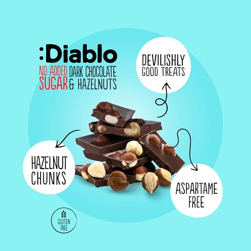 Diablo Dark Chocolate with Hazelnuts, No Added Sugar Dark Chocolate Bar - Maltitol Sweetened, Gluten-Free Snack for All - Celebrate Any Occasion, Birthdays, Valentines, Anniversary - 85g, 6 Packs