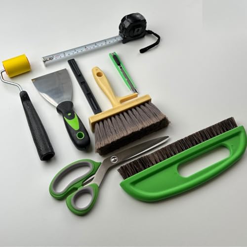 Tsekouri Wallpaper Paste Kit - Set Includes 8 Piece Wallpaper Kit Containing Wallpaper Paste Brush and Smoother, Wallpaper Seam Roller, Wall Paper Scraper Tool & Measuring Tape