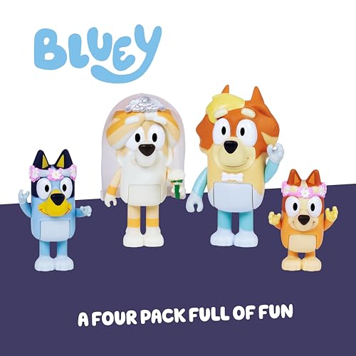 Bluey Figure 4-Pack Wedding Time | Re-enact Uncle Rad And Frisky's Wedding Day And Bingo Flower Girl Figures