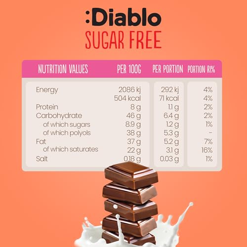 Diablo No Added Sugar Milk Chocolate Bar – Maltitol Sweetened, Low Carb & Gluten-Free Treat, Ideal Snack for All – Celebrate Any Occasion, Birthdays, Valentine’s, Anniversary – 85g, 6 Packs
