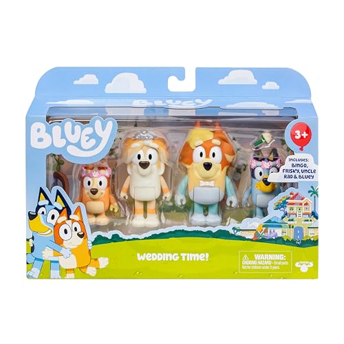 Bluey Figure 4-Pack Wedding Time | Re-enact Uncle Rad And Frisky's Wedding Day And Bingo Flower Girl Figures