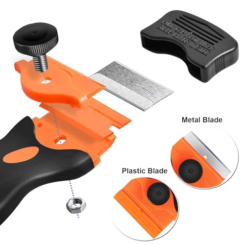 Double Edged Glass Scraper for Cleaning – Razor Blade Scraper with 10 Metal + 10 Plastic Blades, Super Scraper Tool Non Scratch for Window, Ceramic Hob, Oven, Cooktop, Sticker or Paint Removal