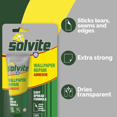 Solvite Wallpaper Repair Adhesive, Wallpaper Paste for Fixing Tears, Seams & Edges, Extra-Strong Glue for Seam Repair, Easy-Spread, 1x56g