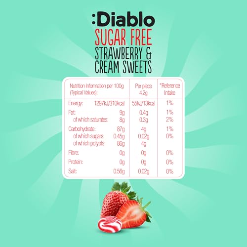 Diablo Sugar-Free Candy Strawberry & Cream, Healthy Sweets Sweetened with Maltitol, Sugar-Free Treats for All Occasions, Ideal for Gift Boxes, Mother’s Day & Father’s Day – 75g, Pack of 3
