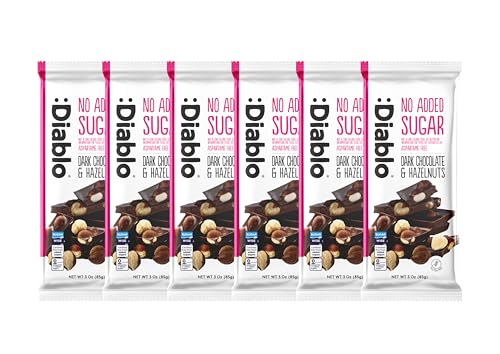 Diablo Dark Chocolate with Hazelnuts, No Added Sugar Dark Chocolate Bar - Maltitol Sweetened, Gluten-Free Snack for All - Celebrate Any Occasion, Birthdays, Valentines, Anniversary - 85g, 6 Packs