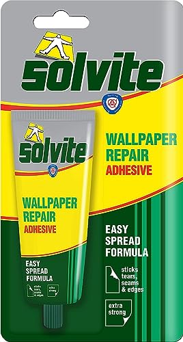 Solvite Wallpaper Repair Adhesive, Wallpaper Paste for Fixing Tears, Seams & Edges, Extra-Strong Glue for Seam Repair, Easy-Spread, 1x56g