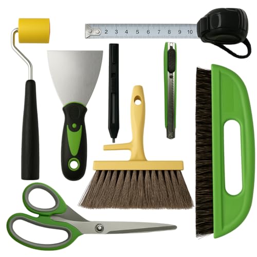 Tsekouri Wallpaper Paste Kit - Set Includes 8 Piece Wallpaper Kit Containing Wallpaper Paste Brush and Smoother, Wallpaper Seam Roller, Wall Paper Scraper Tool & Measuring Tape