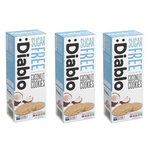Diablo Sugar Free Cookies, Coconut – Low Sugar Snacks, Cookies Biscuits for All, Sweetened with Maltitol, Ideal for Gifting, Festive Hampers, Holiday Events & Special Occasions – 150g Pack of 3
