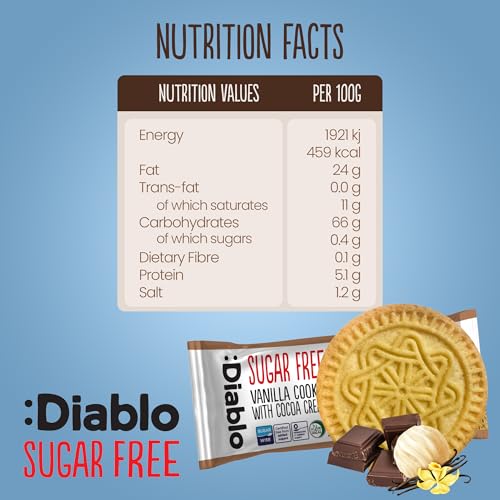 Diablo Sugar Free Sandwich Cookies – Vanilla Cookie with Cocoa Cream, Sugar Free Snacks, Maltitol-Sweetened for Everyday Enjoyment, Sweet Treats For All, 176g 12 Pack