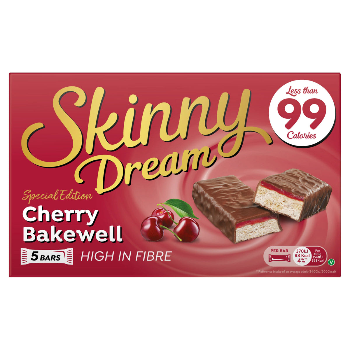 Skinny Dream Cherry Bakewell Bars 5 Pack, Case of 10 (10 x 100g) - Best Before 07/2027