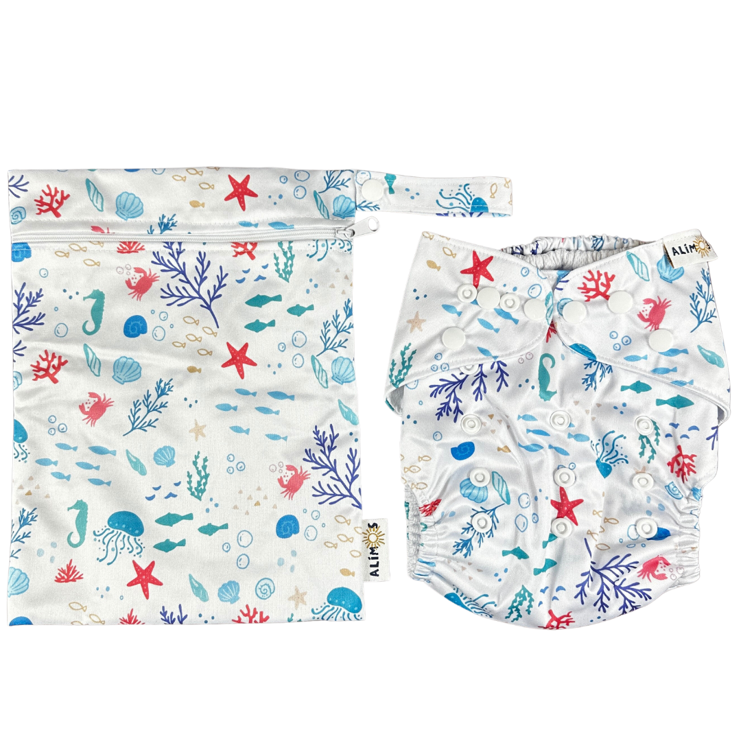 Alimos Swim Nappy and Waterproof Bag Washable Reusable for Happy Baby (0-3 Years) Unisex UK Brand