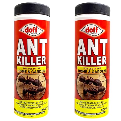 Doff Ant Killer Powder for Indoor and Outdoor Use: Strong for Lawns, Home, Garden - Kill Ants, Silverfish Cockroaches, Woodlice, Earwigs, Other Crawling Insects - 200g (2 Bottles)