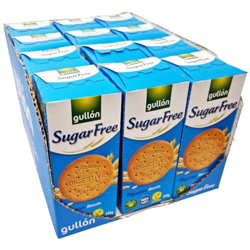 Gullon Sugar Free Digestive Biscuits, 12 x 245g – Vegan, High Fiber, No Added Sugar, Ideal for Diabetics & Health-Conscious Lifestyles