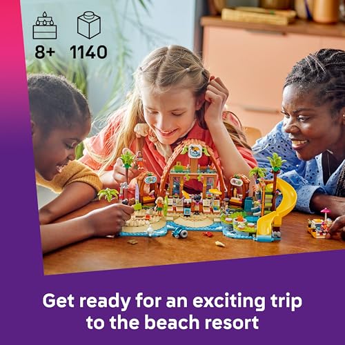 LEGO Friends Family Holiday Beach Resort Toy with 6 Mini Dolls, plus Turtle & Dolphin Animal Figures, an Ice Cream Stand and Accessories - Creative Birthday Gift for 8+ Year Old Girls - 42673