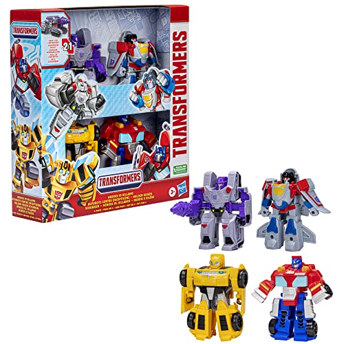Transformers Toys Heroes vs Villains 4-Pack, Autobot and Decepticon 11-cm Action Figures, Preschool Robot Toys for Children Aged 3 and Up