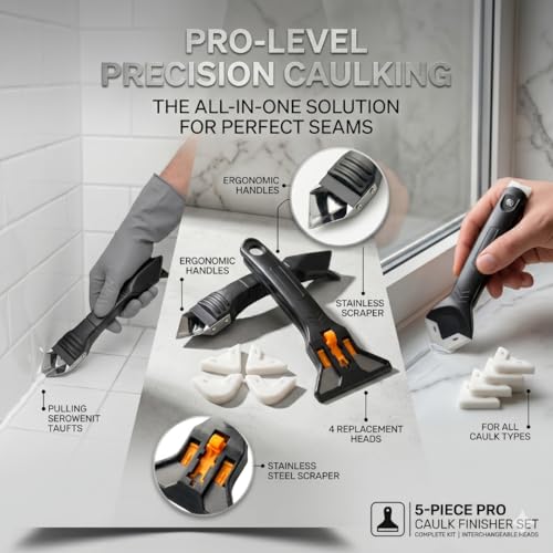 Tsekouri 25-Piece Professional Caulking Gun Kit | Complete Sealant Tool Set with Silicone Gun, Finishing Tools, Removal Set & Accessories | Bathroom, Shower, Kitchen, Window & Floor Sealing