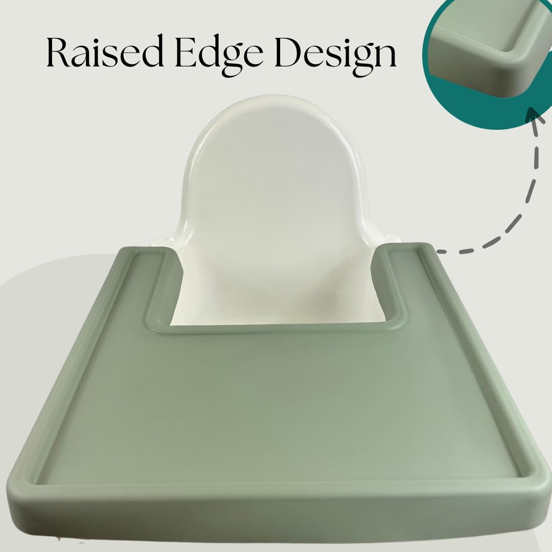 Alimos High Chair Baby Mat Tray Made for IKEA ANTILOP BPA Free Accessories Full Cover Silicone Placemat Dishwasher Safe (Sage)