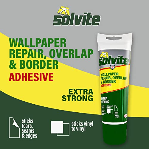 Solvite SLV1574677 Overlap & Border Adhesive Tube – Ready-to-Use Wallpaper Border & Seam Glue, Extra Strong Edge Bonding Adhesive, Precision Applicator Tube for Repairs & Finishing