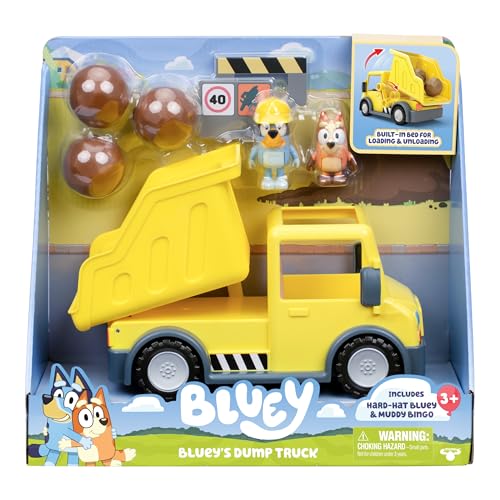 Bluey Dump Truck, With Load and Unload Feature, Get Some Work Done With Exclusive Hard-Hat and Muddy Bingo,