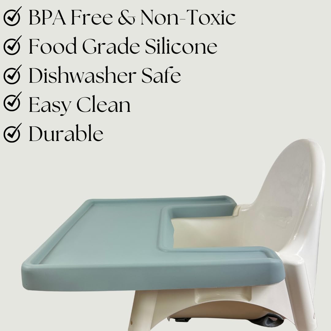 Alimos High Chair Baby Mat Tray Made For IKEA ANTILOP BPA Free Accessories Full Cover Silicone Placemat Dishwasher Safe (Ether)