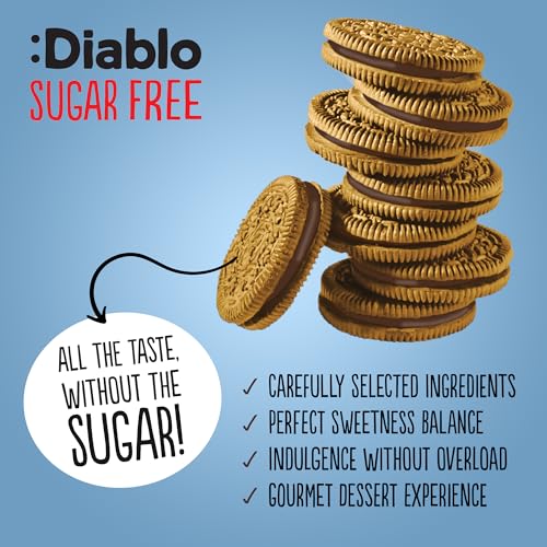 Diablo Sugar Free Sandwich Cookies – Vanilla Cookie with Cocoa Cream, Sugar Free Snacks, Maltitol-Sweetened for Everyday Enjoyment, Sweet Treats For All, 176g 4 Pack
